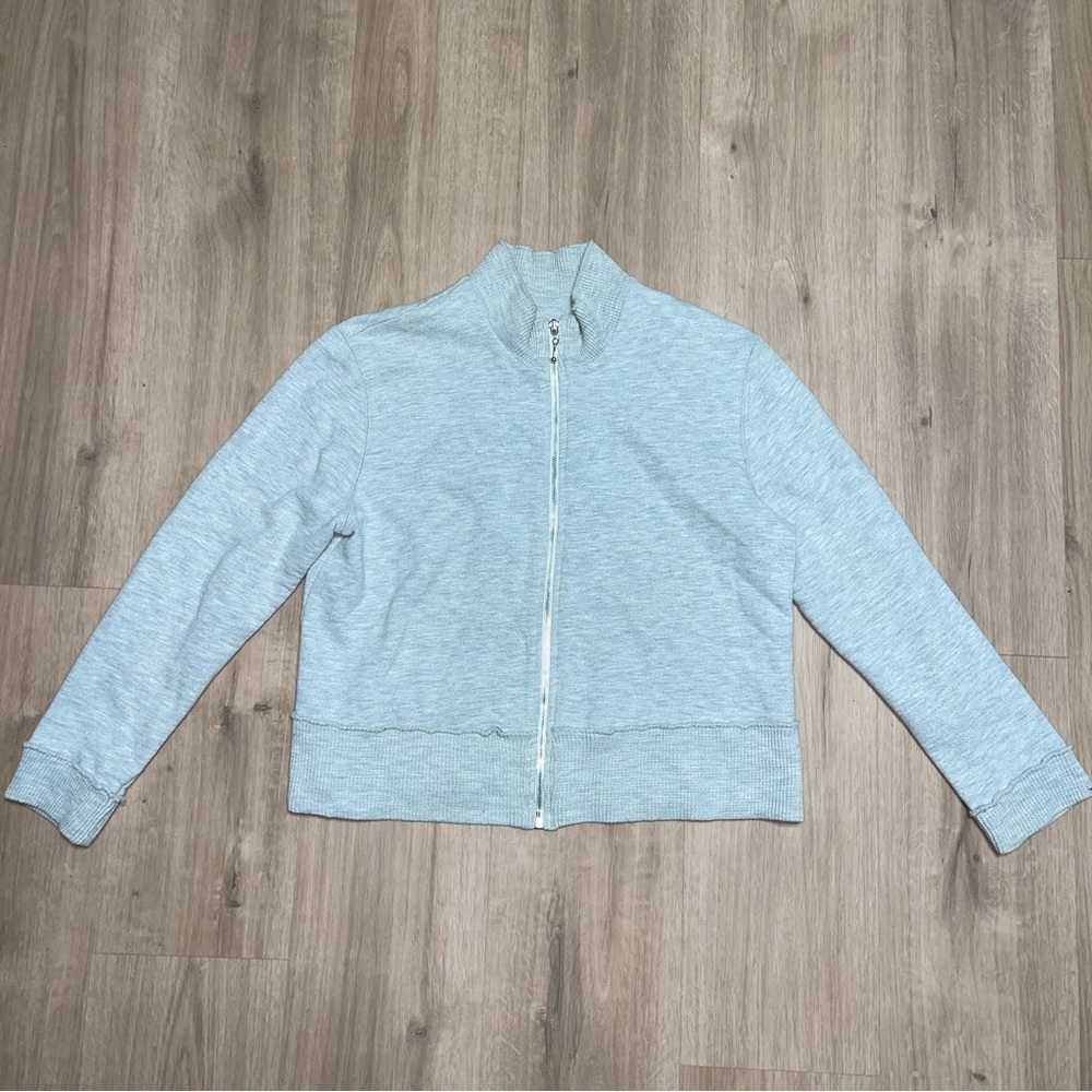 Bloomingdale's Heather Gray 100% Cotton Zip-Up Sweater